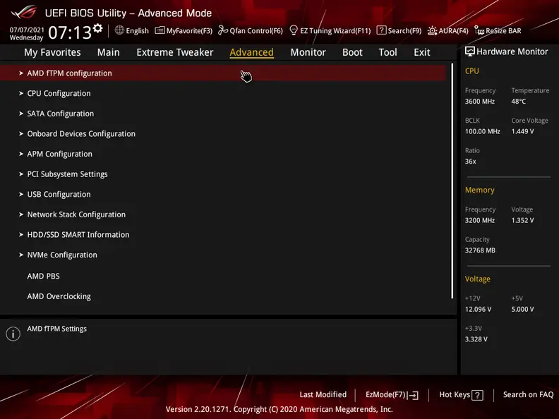 A motherboard BIOS menu