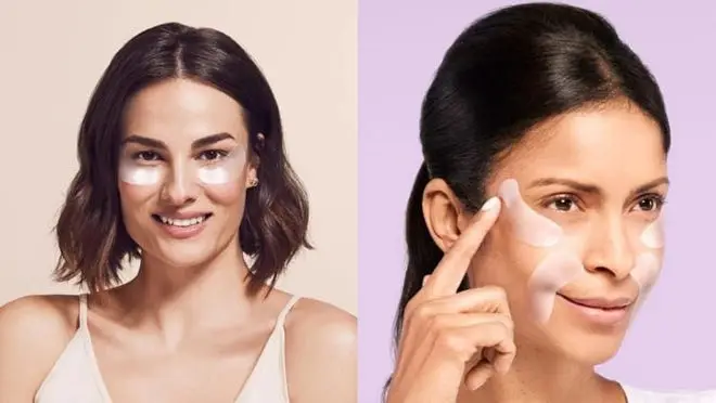 Women wearing under-eye anti-wrinkle patches.