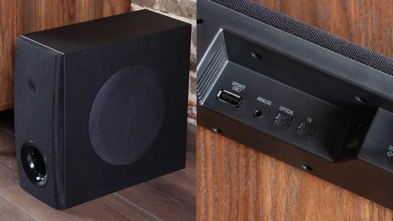 The subwoofer and the back of the soundbar.
