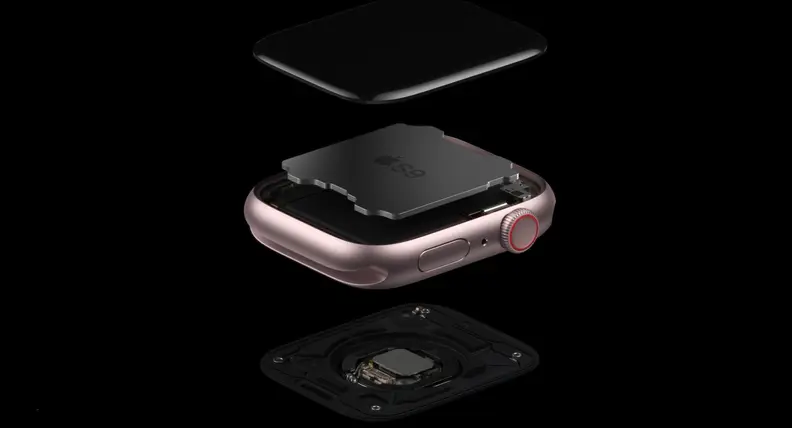 A computer generated image of the Apple S9 SiP chip