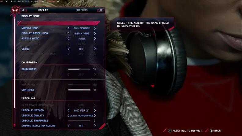 The display settings menu on the Steam Deck.