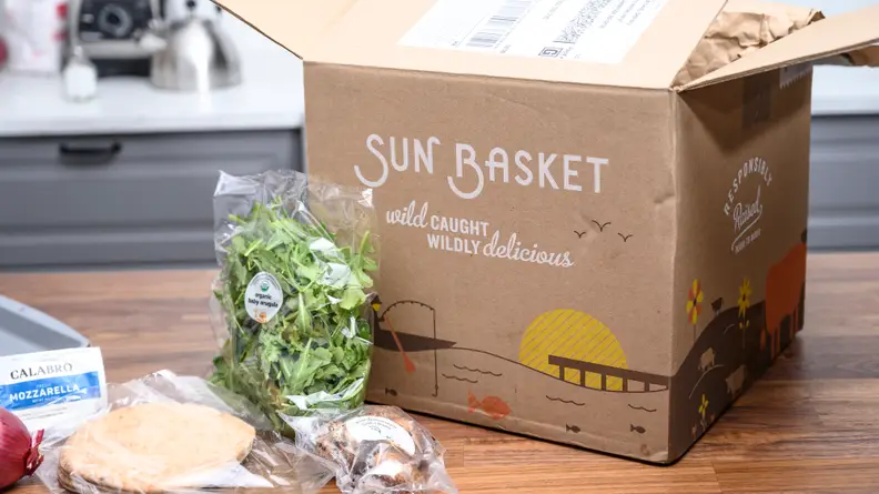 Sun Basket meal kit on counter