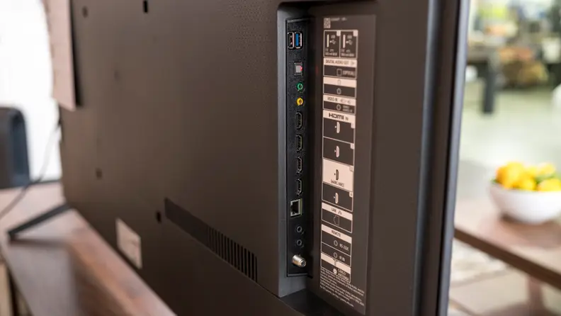 The Sony X80J's port selection, as seen from the back of the TV