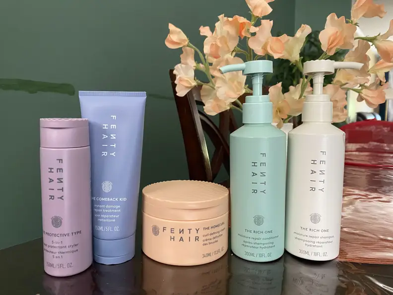 Photo of haircare products from Fenty Hair, Rihanna's haircare brand.