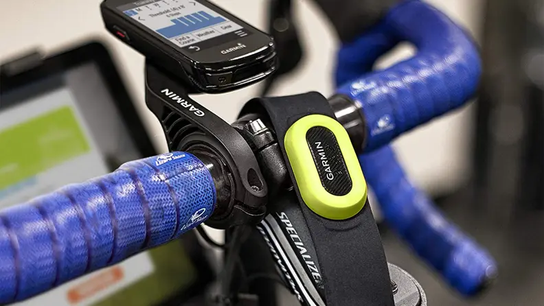 The Garmin HRM-Pro on an exercise bike.