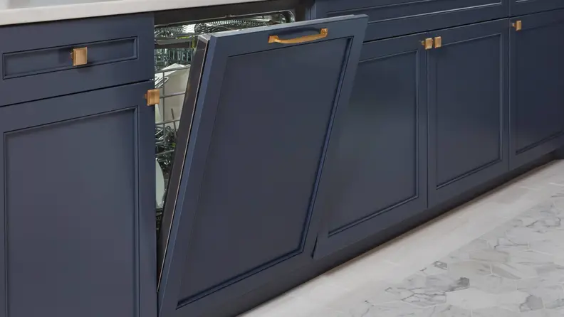 A panel-ready dishwasher does not come with a door, so it can be made to match your kitchen.