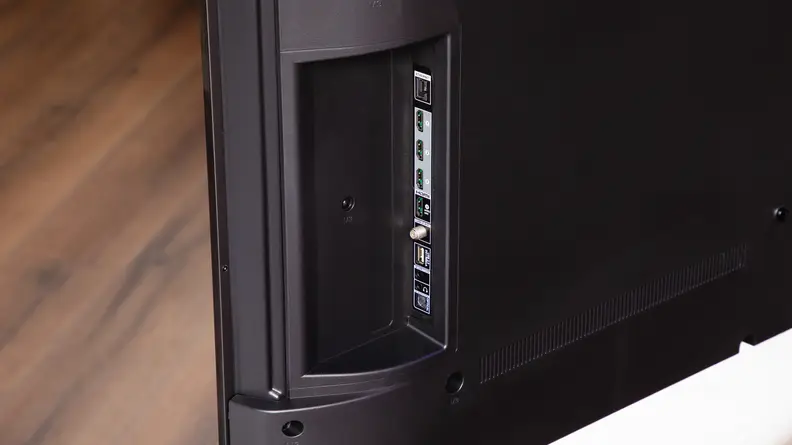 A closeup of the connections cutout on the back of the Amazon Fire TV Omni.