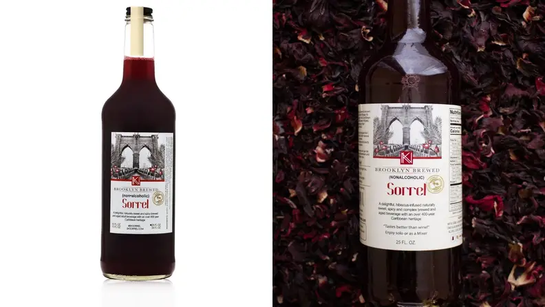 Two bottles of Sorrel, a Caribbean spiced beverage.