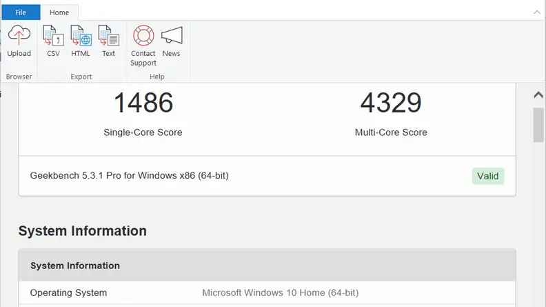 Geekbench 5 results
