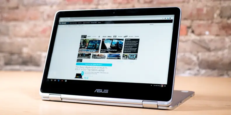 Laptop pictured with the screen folded back into a tablet configuration