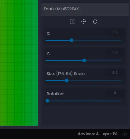 Screenshot of a computer program, black background with white text and a large green bar on the left
