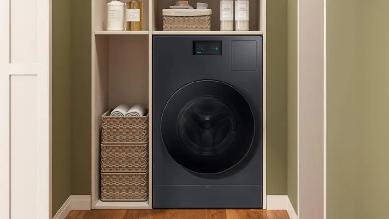 The Samsung WD53DBA900HZ in a laundry nook.