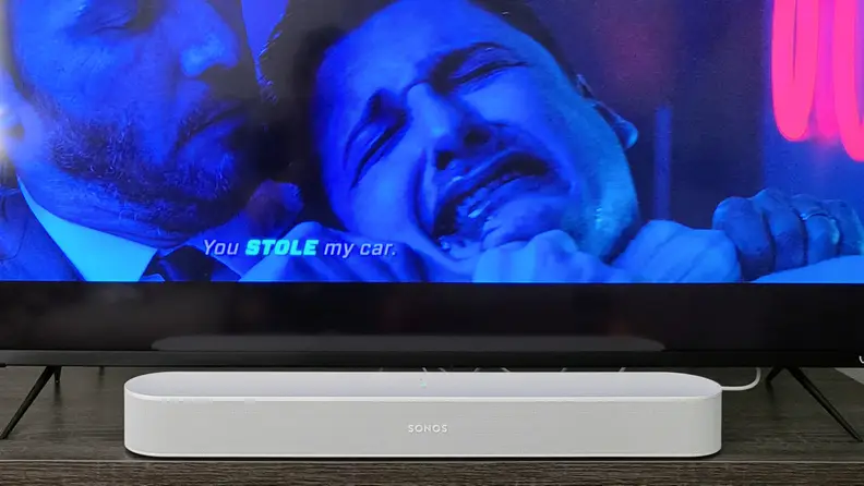 The Sonos Beam Gen 2 playing John Wick in Dolby Atmos