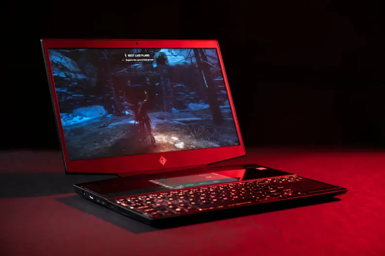 Laptop in the dark and glowing red