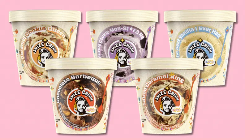 Five Smize Cream containers disappear until only Salted Caramel King remains.