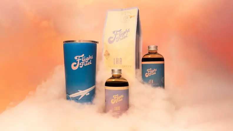 Several Flight Fuel products arranged on a cloud