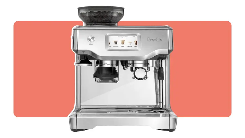 A Breville Barista Touch coffee machine in stainless steel finish.