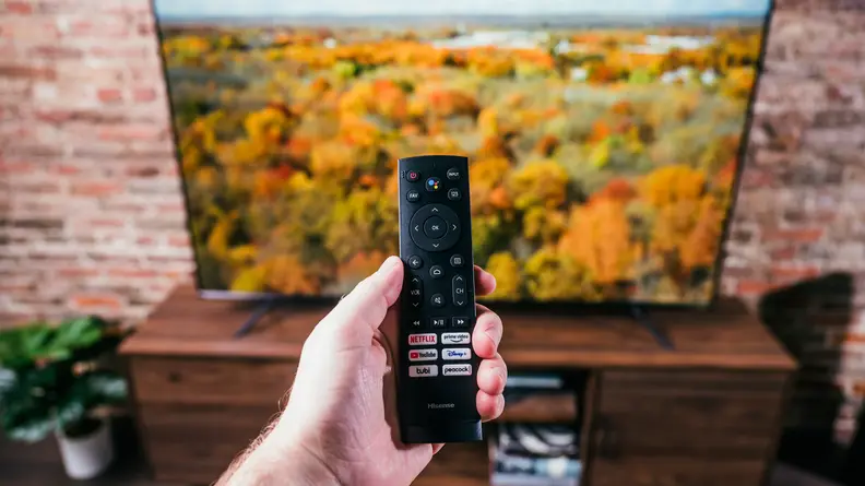 A close-up of the Hisense remote control
