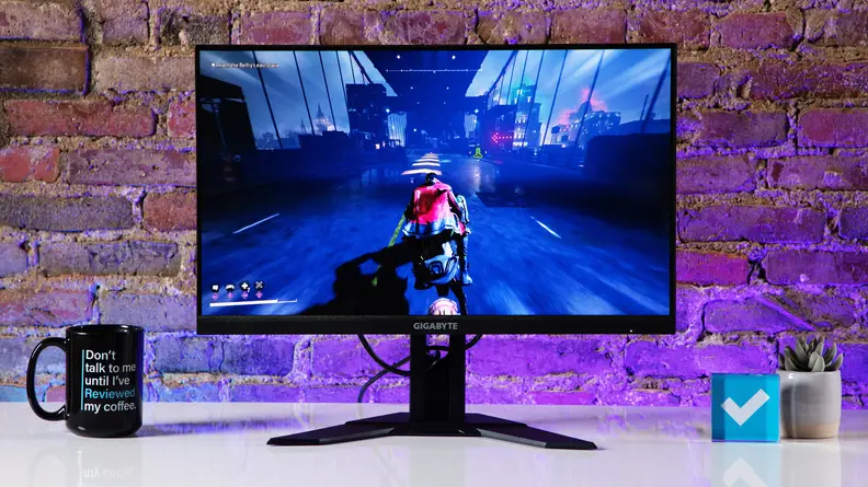 The monitor displaying the video game 'Gotham Knights.'