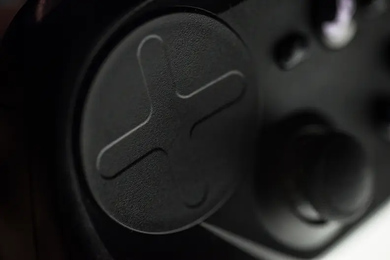 A close-up photo of the Valve Steam Controller's left touchpad.