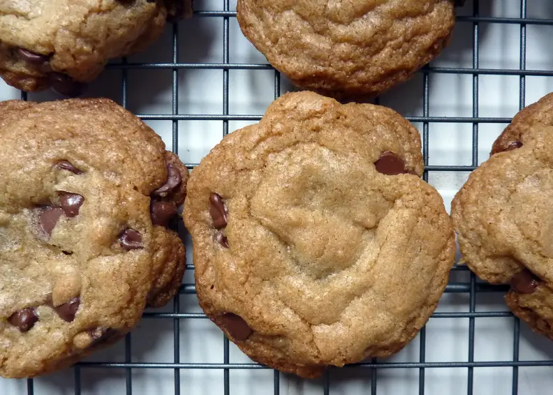 chocolate chip cookies on cooling rack