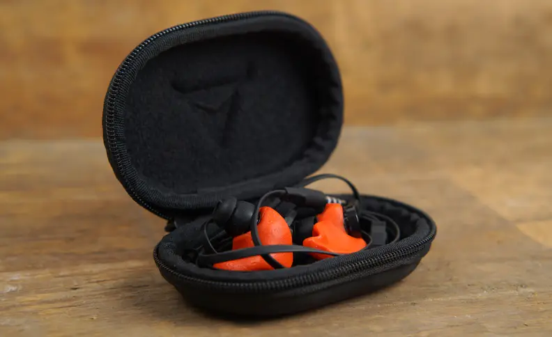 The carrying case is useful to shuttle around the buds when they have the awkwardly shaped custom molds attached.