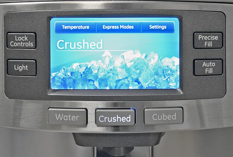 A small USB slot underneath the GE Profile PFE28RSHSS's control panel lets you turn the small animated display into a personal slideshow.