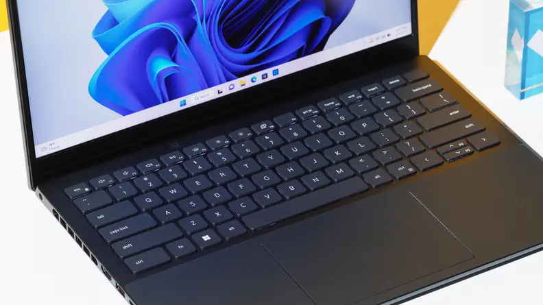 The Dell Inspiron 14 Plus's keyboard up close.