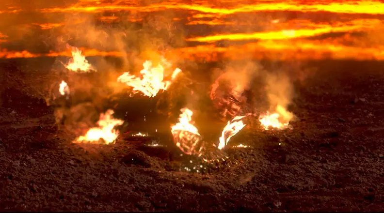 Star Wars Revenge of the Sith Anakin burning on Mustafar