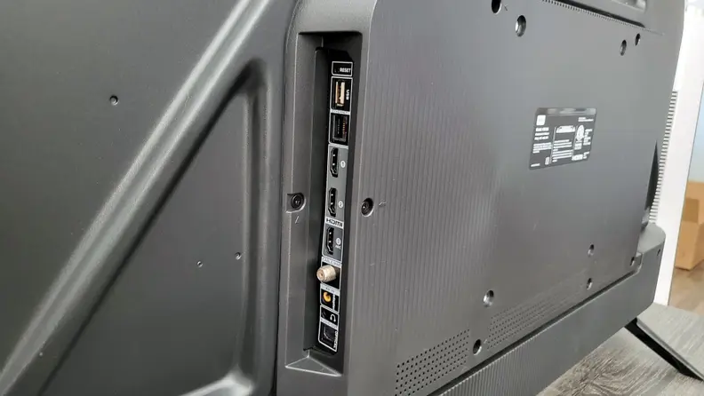 The TCL 4-Series from behind, displaying its AV connection options