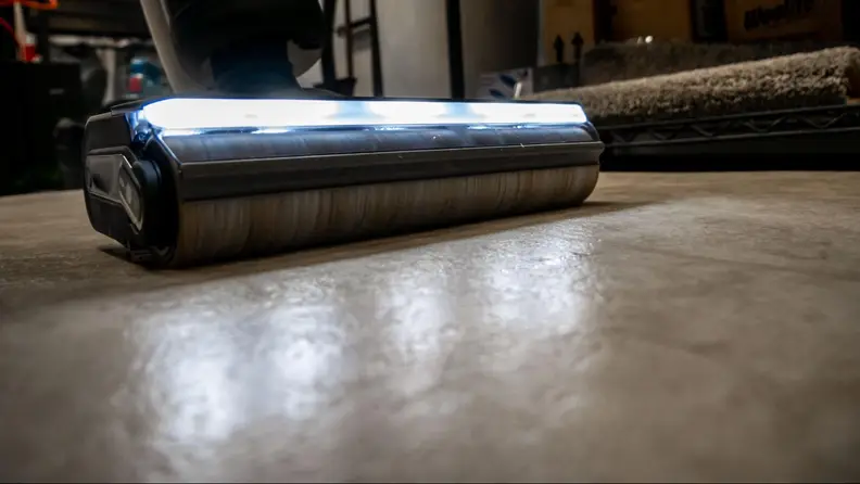 The Tineco S7 Pro with its LCD lights on.