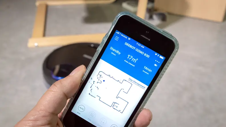 On the Ozmo 930, you can draw virtual walls on your phone to keep it from sensitive areas.