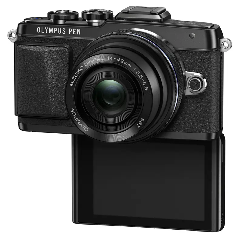 The E-PL7's major hardware innovation is this downward-angling LCD screen, which helps selfie shooters.
