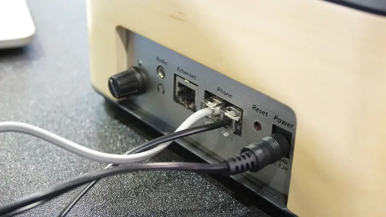 Hookups for phone and ethernet are located on the back.