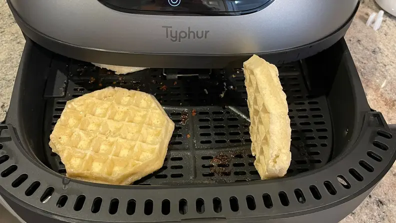 Baked, frozen waffles inside the Typhur Dome Air Fryer.