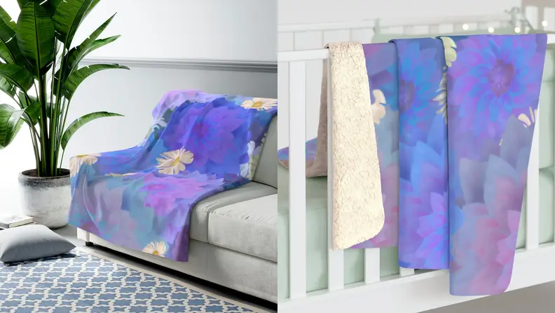 A purple throw blanket.