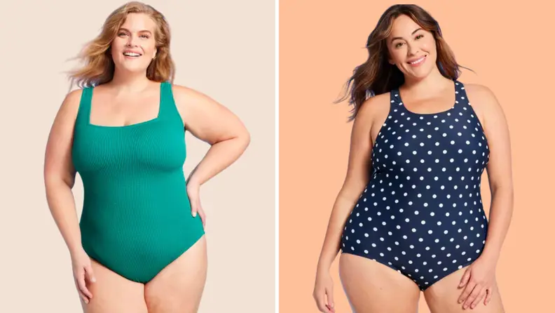 Models wearing plus size swimwear