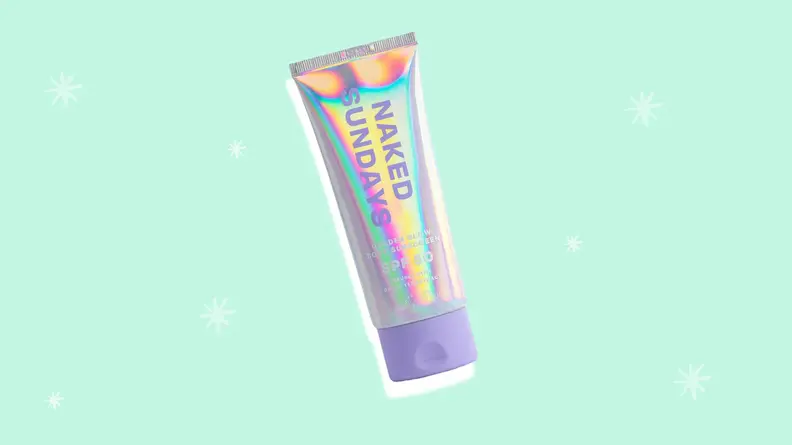 Naked Sundays body sunscreen on a green background.