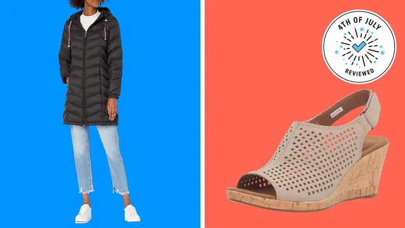 Women's outfit and Rockport shoes.