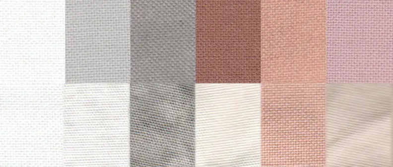 Before and after test stain results using the Normal cycle. From left to right: control, sweat, dirt, blood, cocoa, and red wine.