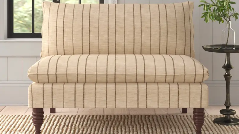 Close up of a brown striped bench.