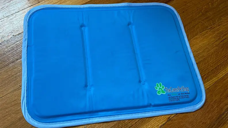 the green pet shop cooling mat on a wooden floor