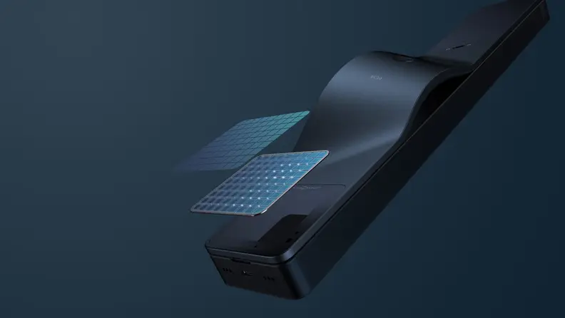 A close-up of a sleek smart lock shows internal charging components and energy-harvesting panels layered inside its housing.