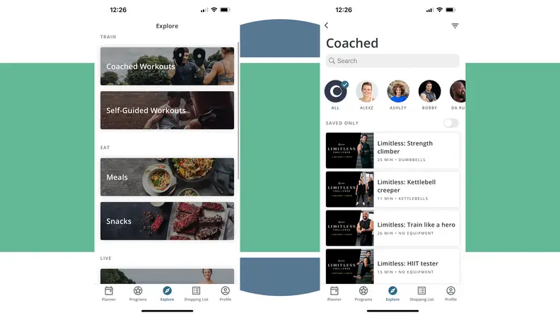 A screenshot of Centr's workouts offered in the app.