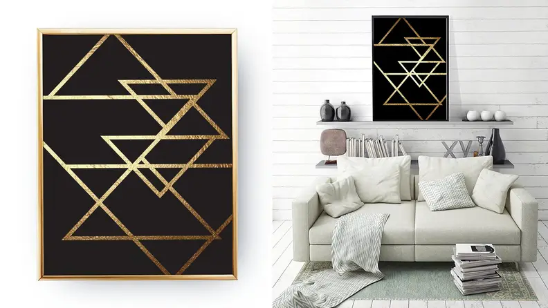Lovely Decor Geometric Gold Print