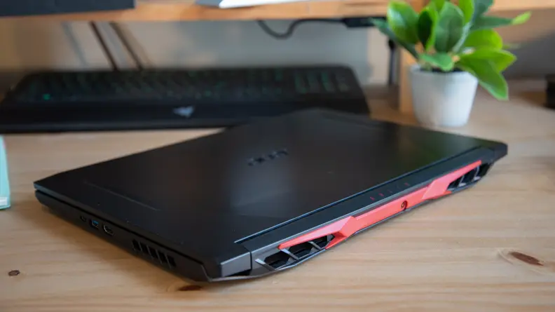 The rear of the laptop is shown