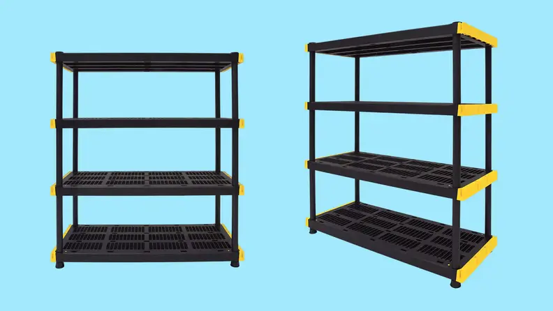 Two waterproof shelves against a blue background.