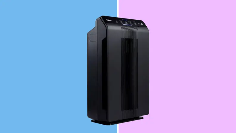 Winix air purifier on a blue and purple background