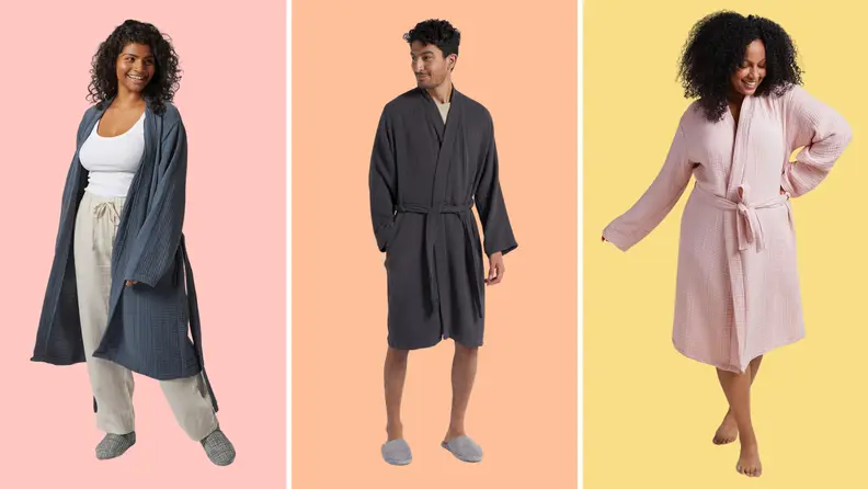 Three models wearing the Parachute robe