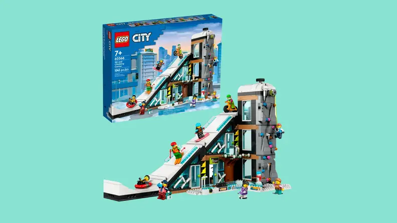 The Lego City Ski and Climbing Center and a built set.